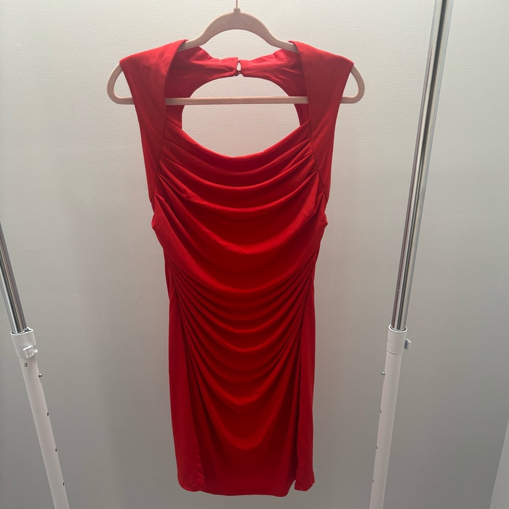 Spense Red Ruched Cowl Neck Sheath Dress